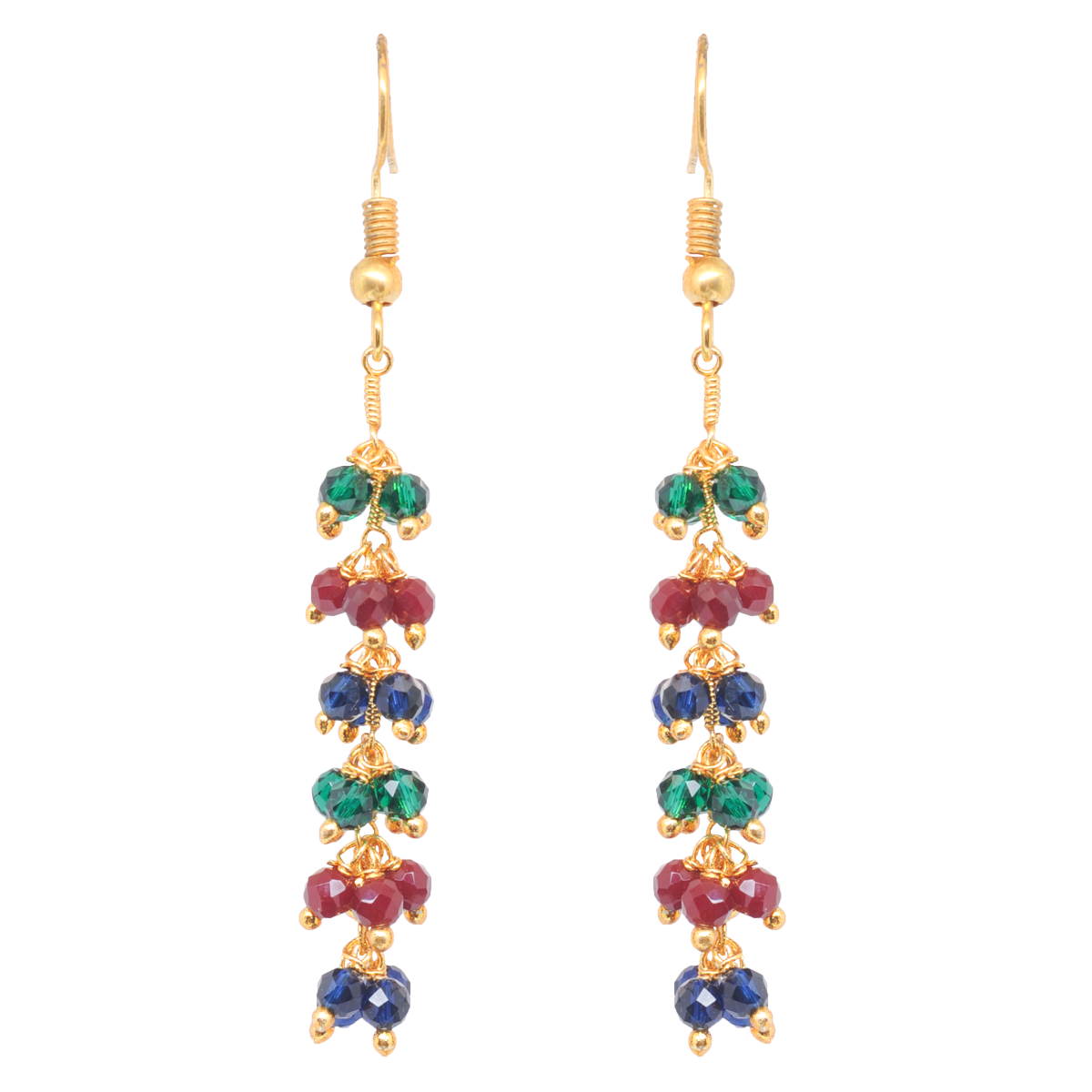 Emerald Ruby Sapphire Color Zircon Beads Dangle Style Earrings CE-1147