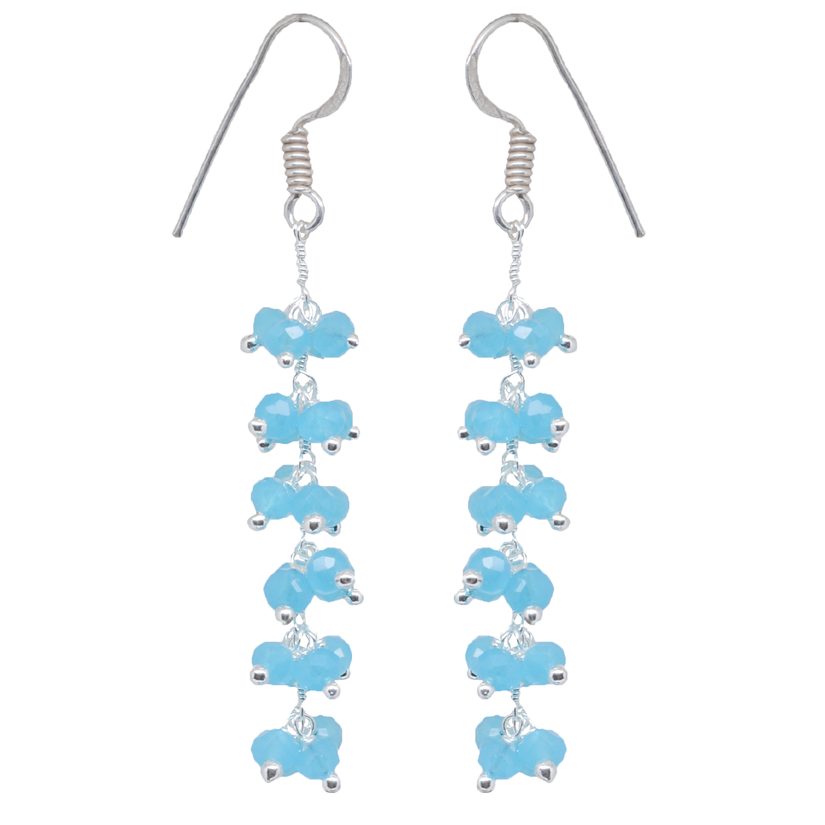 Blue Chalcedony Zircon Beads Dangle Drop Style Earrings CE-1148