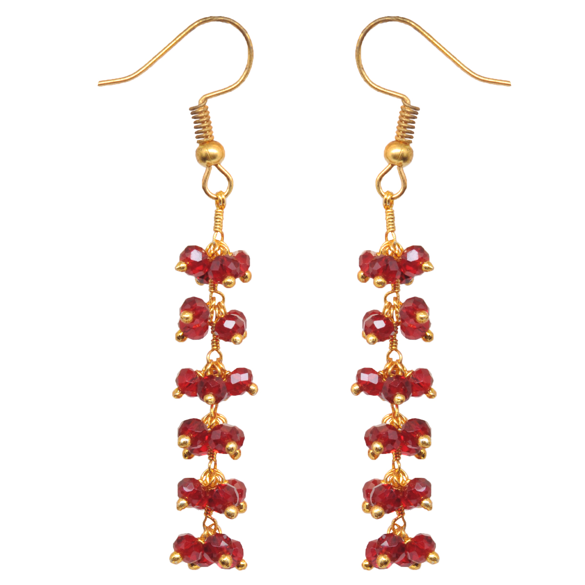 Red Crystal Color Zircon Beads Dangle Drop Style Earrings CE-1151