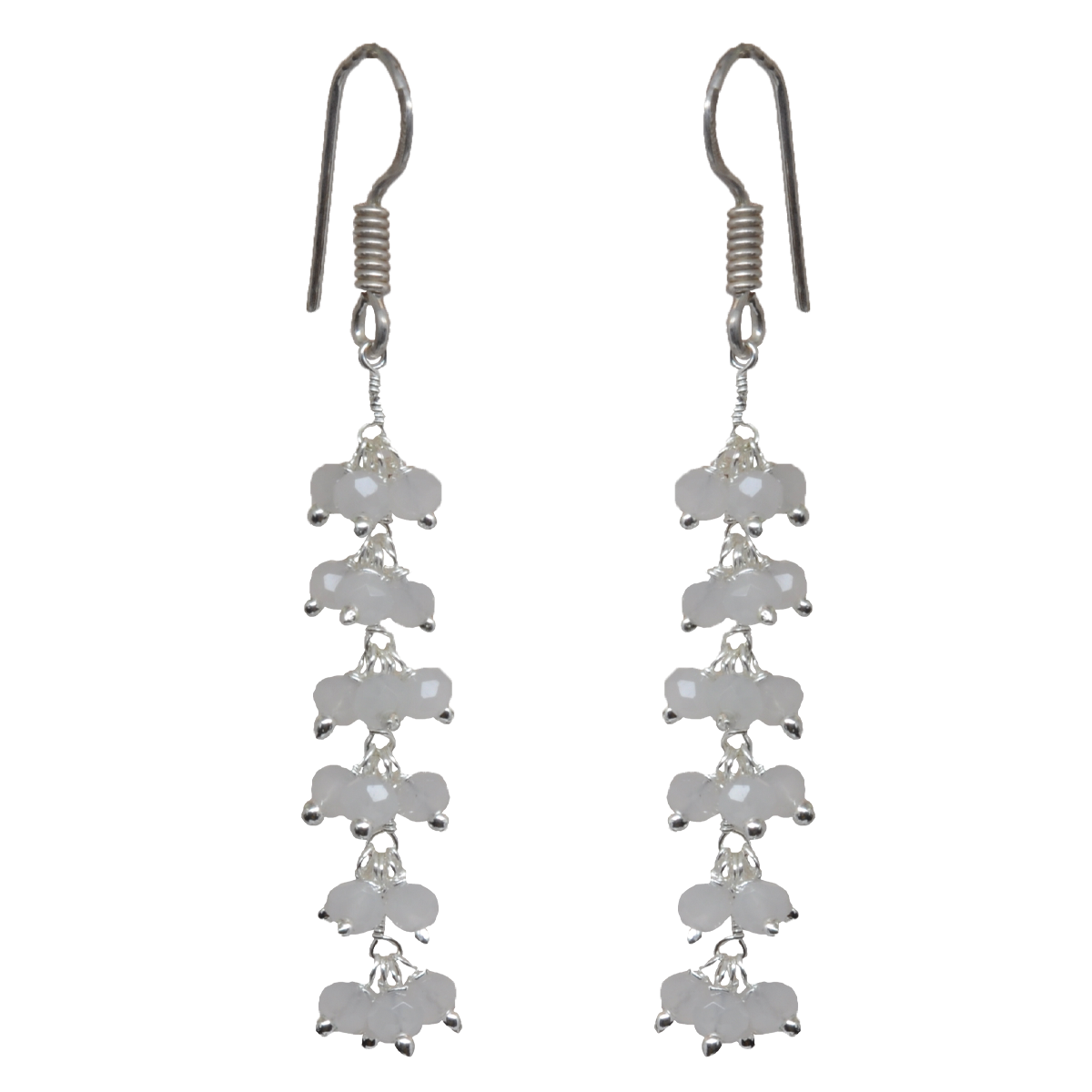 White Moonstone Zircon Beads Dangle Drop Style Earrings CE-1152