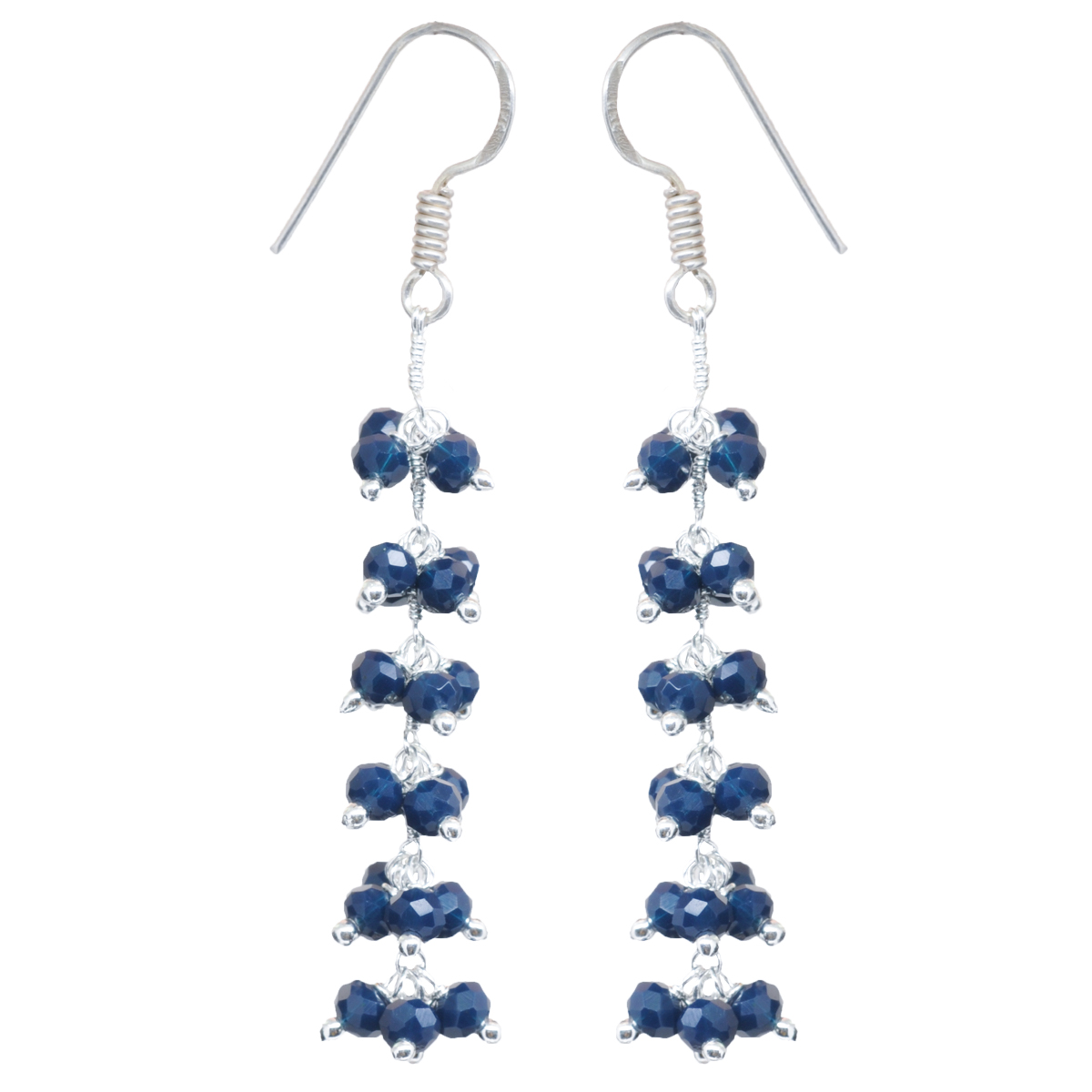 Blue Sapphire Zircon Beads Dangle Drop Style Earrings CE-1154