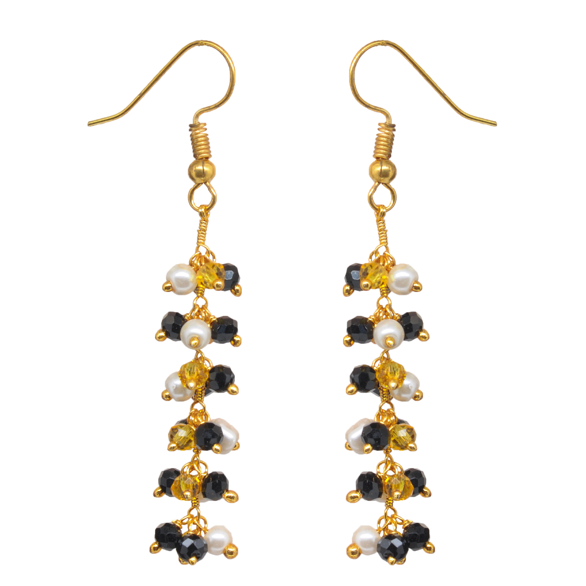Pearl Yellow Sapphire & Black Spinel Zircon Beads Dangle Style Earrings  CE-1155