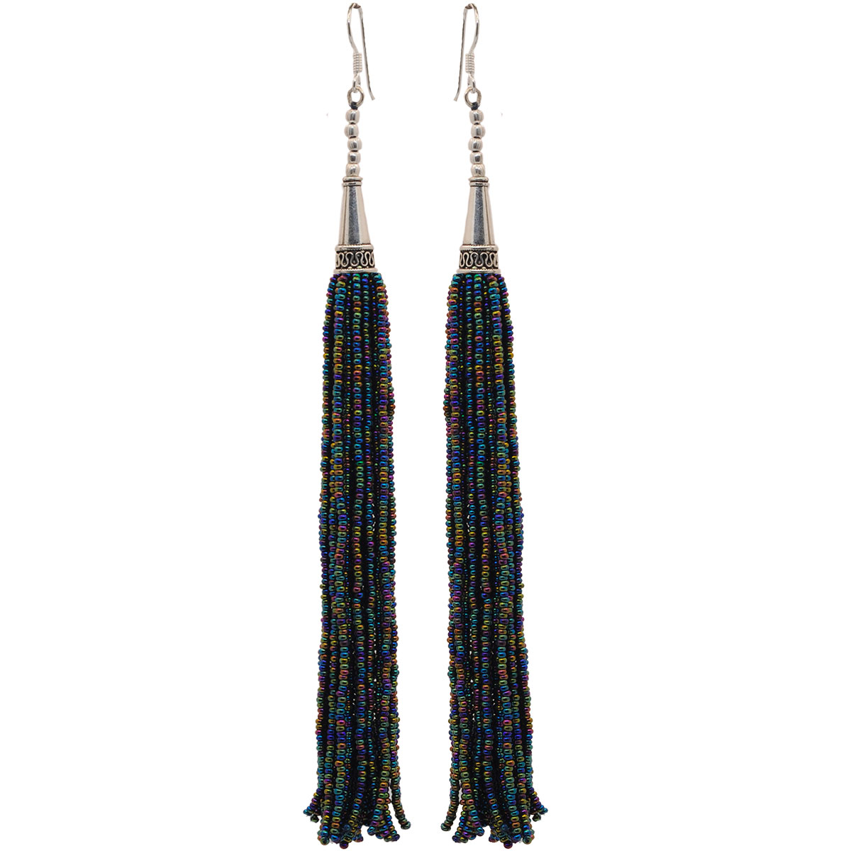 Peacock Neck Color Zircon Beads Dangle Drop Style Earrings CE-1157