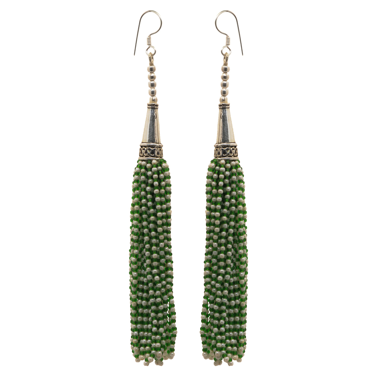 Pearl & Peridot Color Zircon Beads Dangle Drop Style Earrings CE-1158