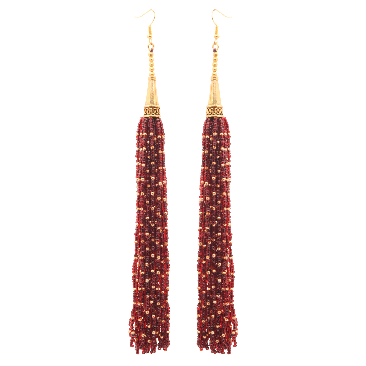 Red Garnet Color Zircon Beads Dangle Drop Style Earrings CE-1159