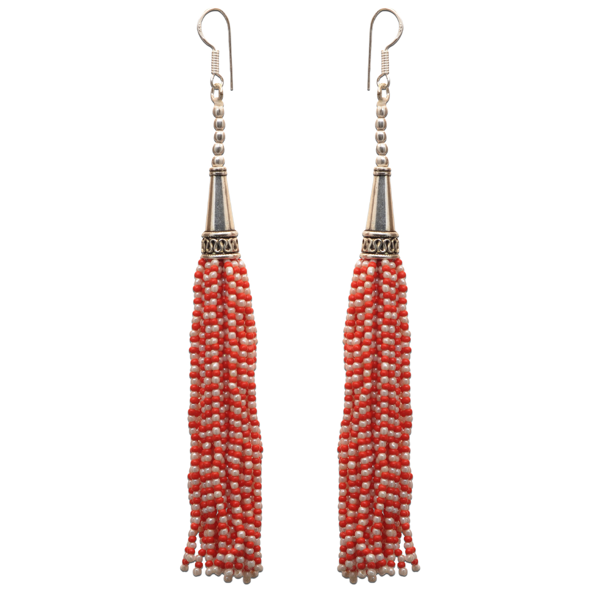Pearl & Red Jade Color Zircon Beads Dangle Style Earrings CE-1161