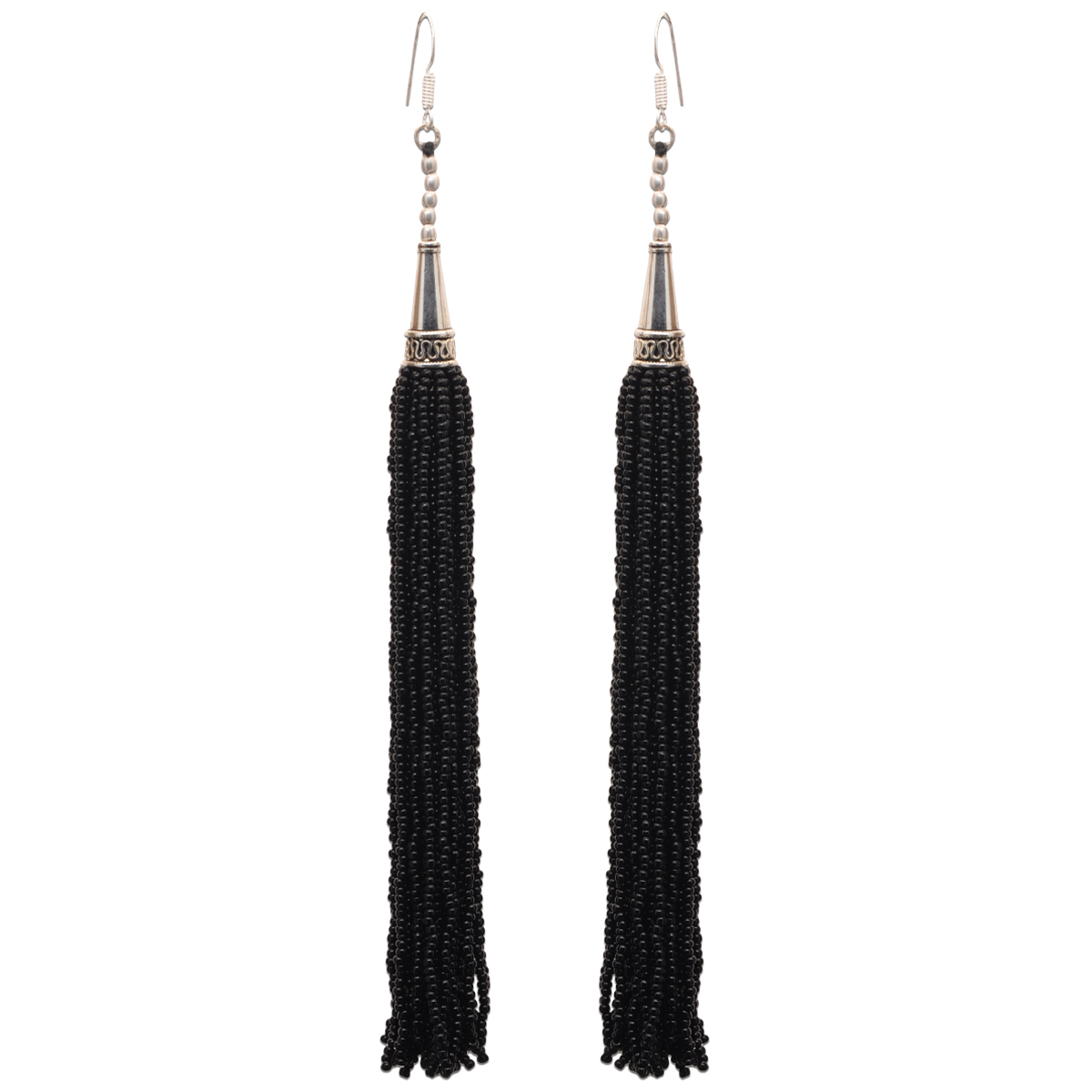 Black Onyx Zircon Beads Dangle Drop Style Earrings CE-1162