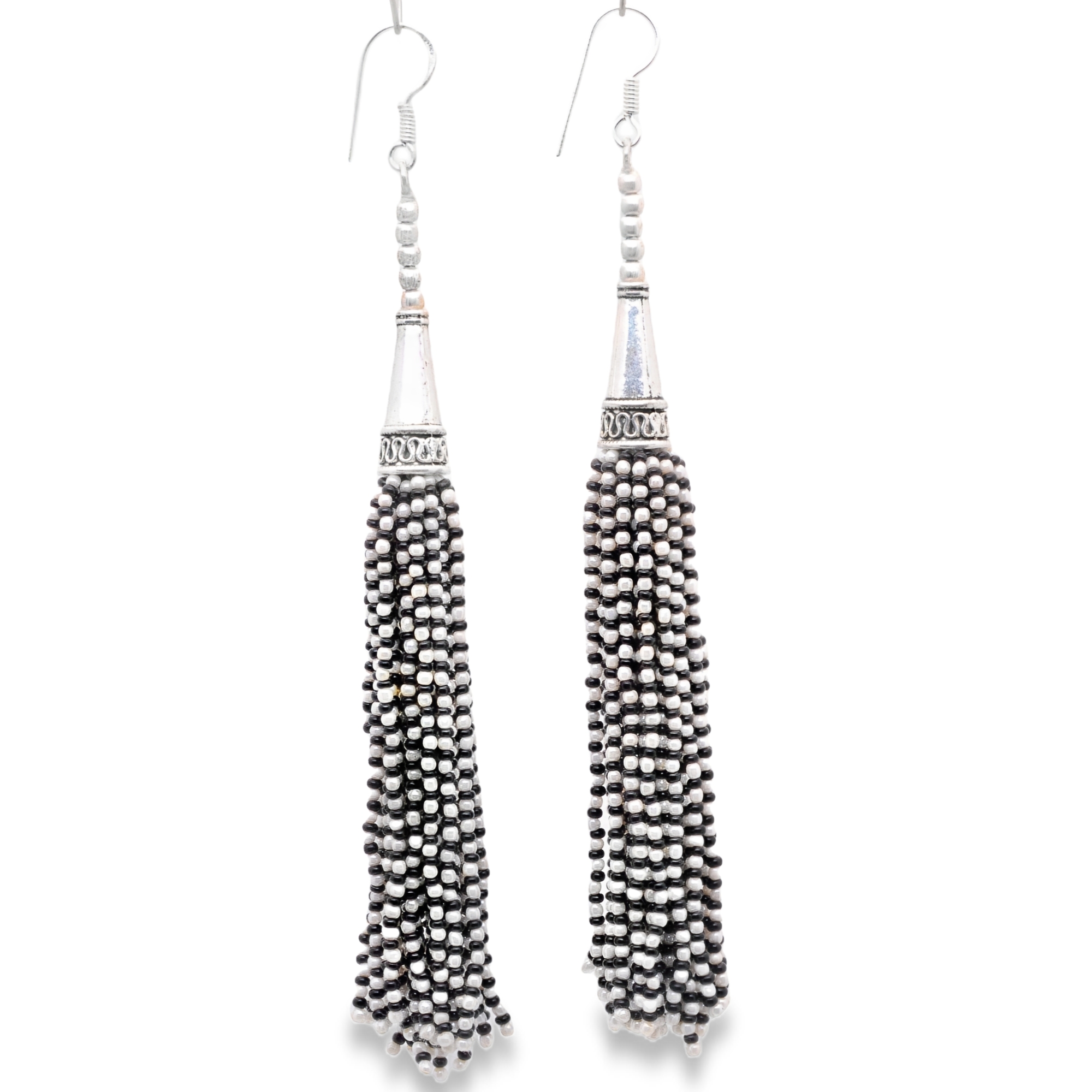 Pearl & Black Onyx Zircon Beads Dangle Drop Style Earrings CE-1166