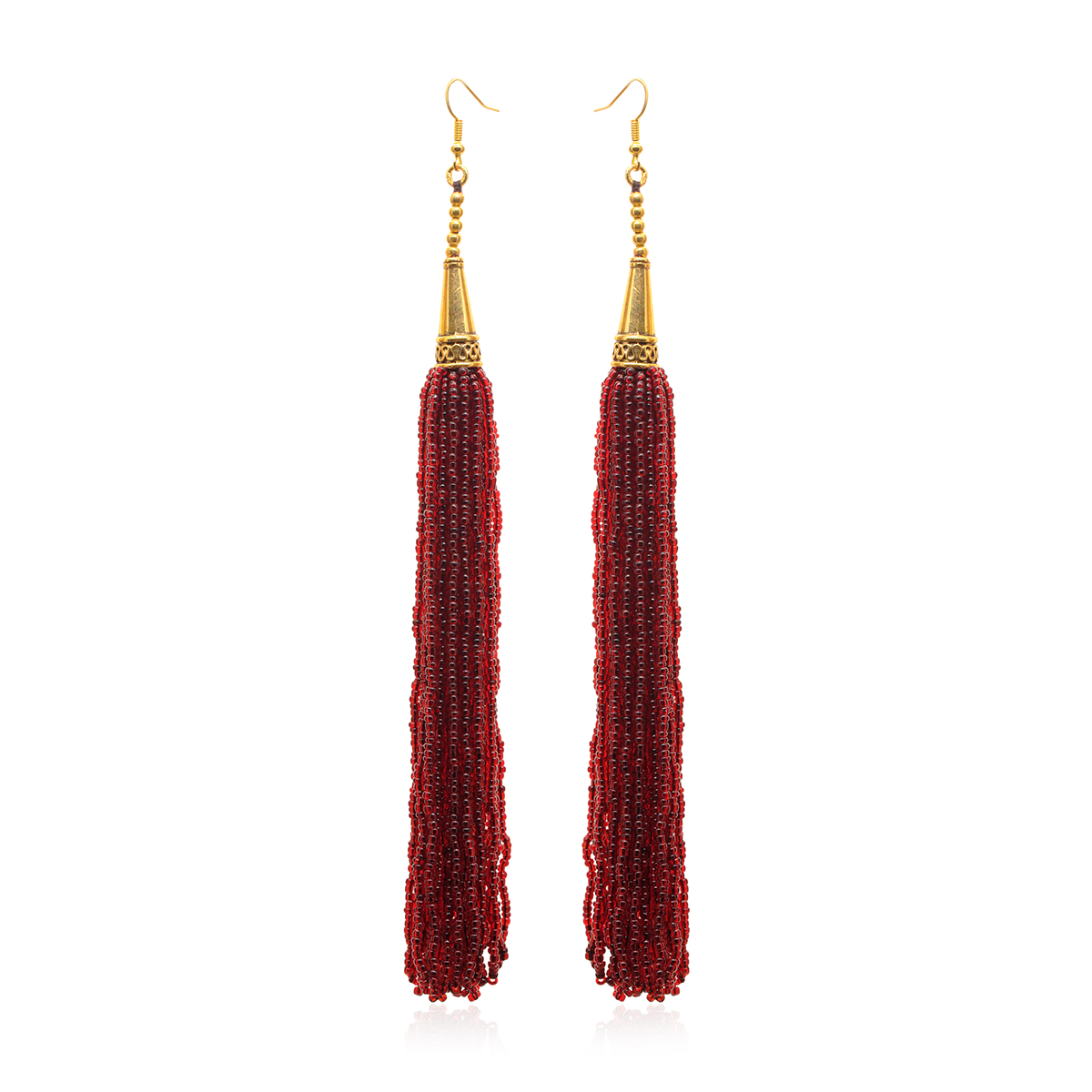 Ruby Red Color Zircon Beads Dangle Drop Style Earrings CE-1172