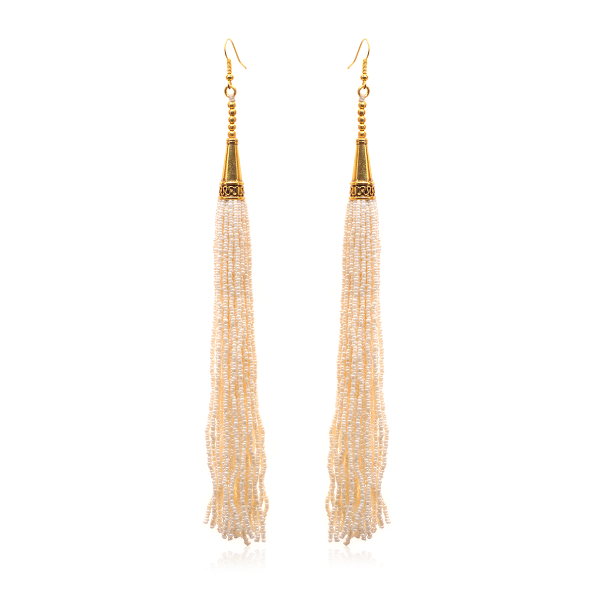 Fine Quality Pearl Beaded Earrings In Yellow Gold Plating CE-1174