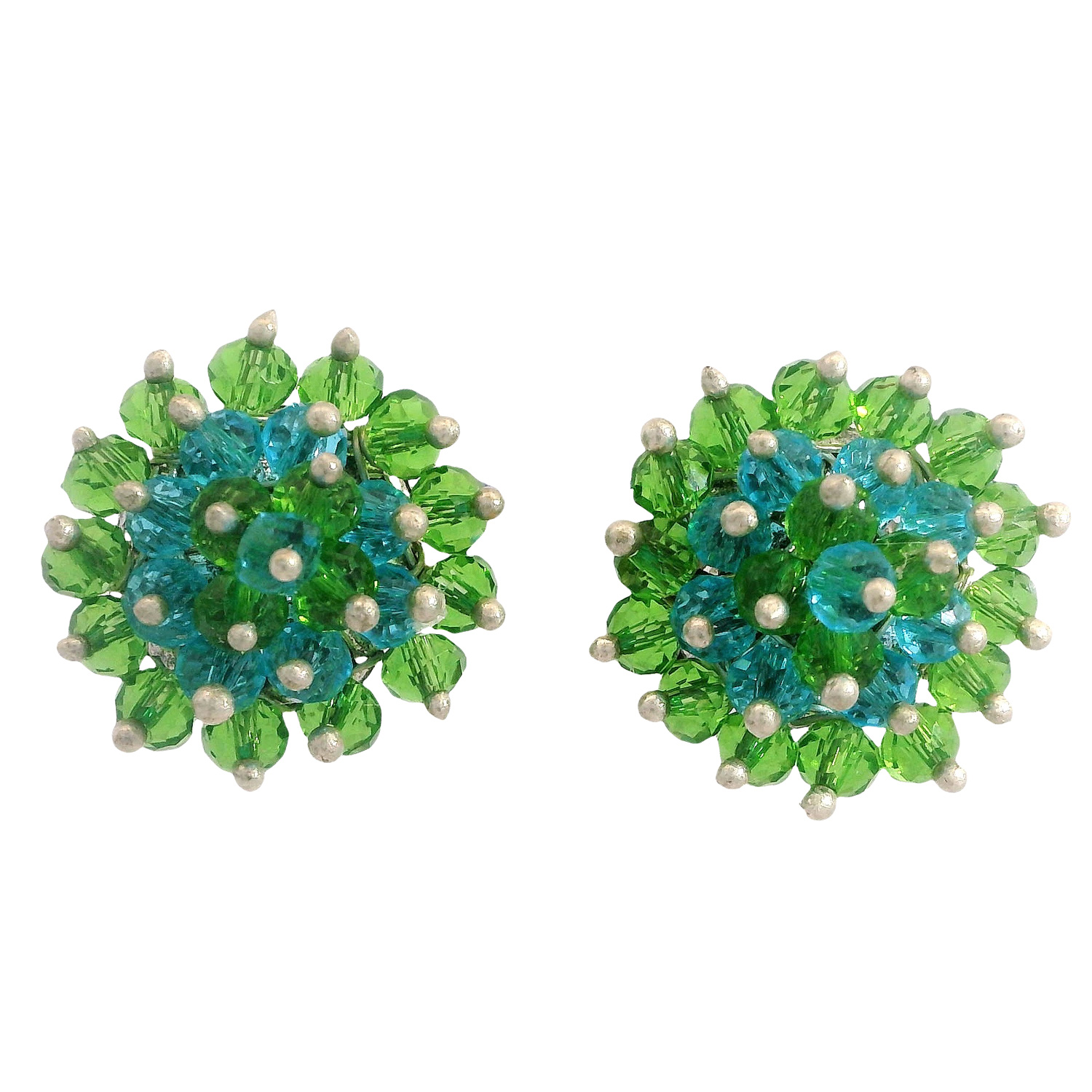 Peridot & Blue Topaz Beaded Stud Style Earrings