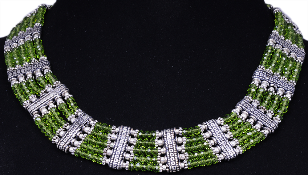 Peridot Green Color Zircon & Silver Beads Necklace Set For Women-Cn1003