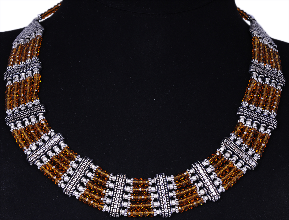 Citrine Color Zircon & Silver Beads Necklace Set For Women-Cn1004