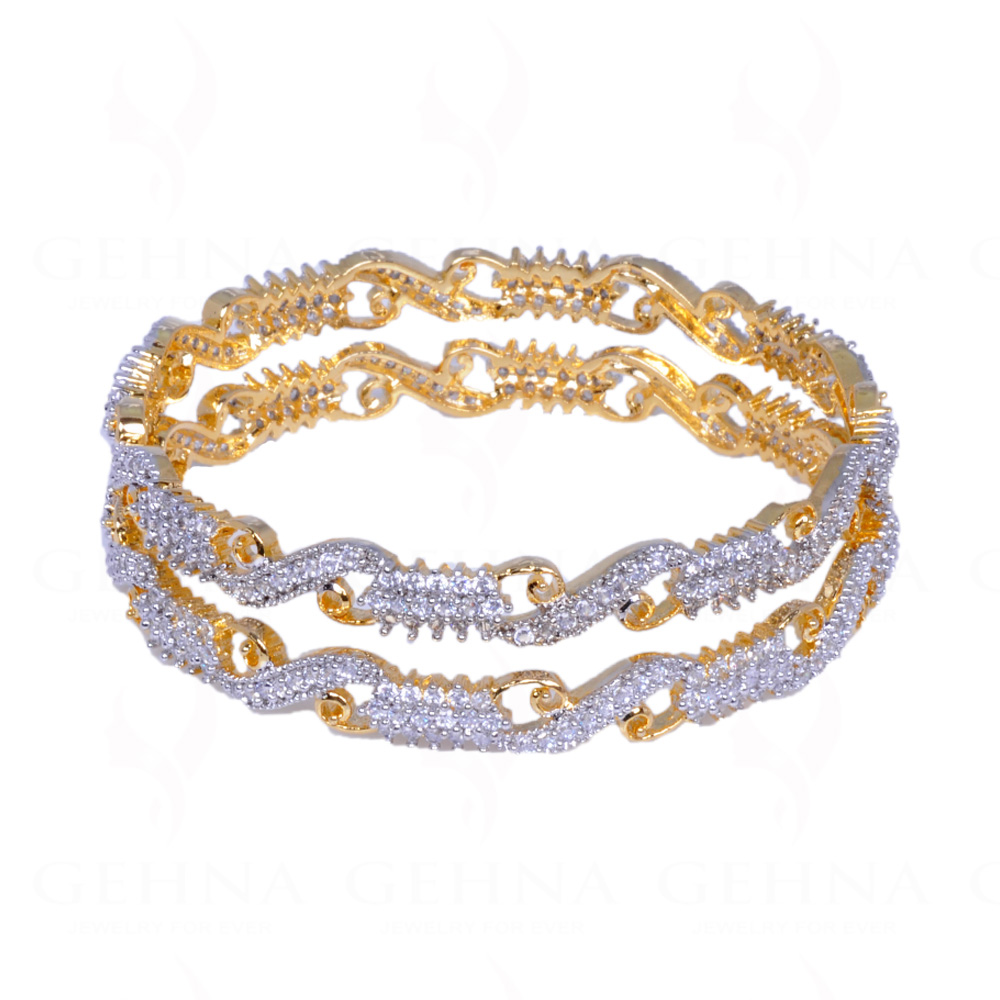 Cubic Zirconia Studded Gold Plated Pair Of Bangles FB1005