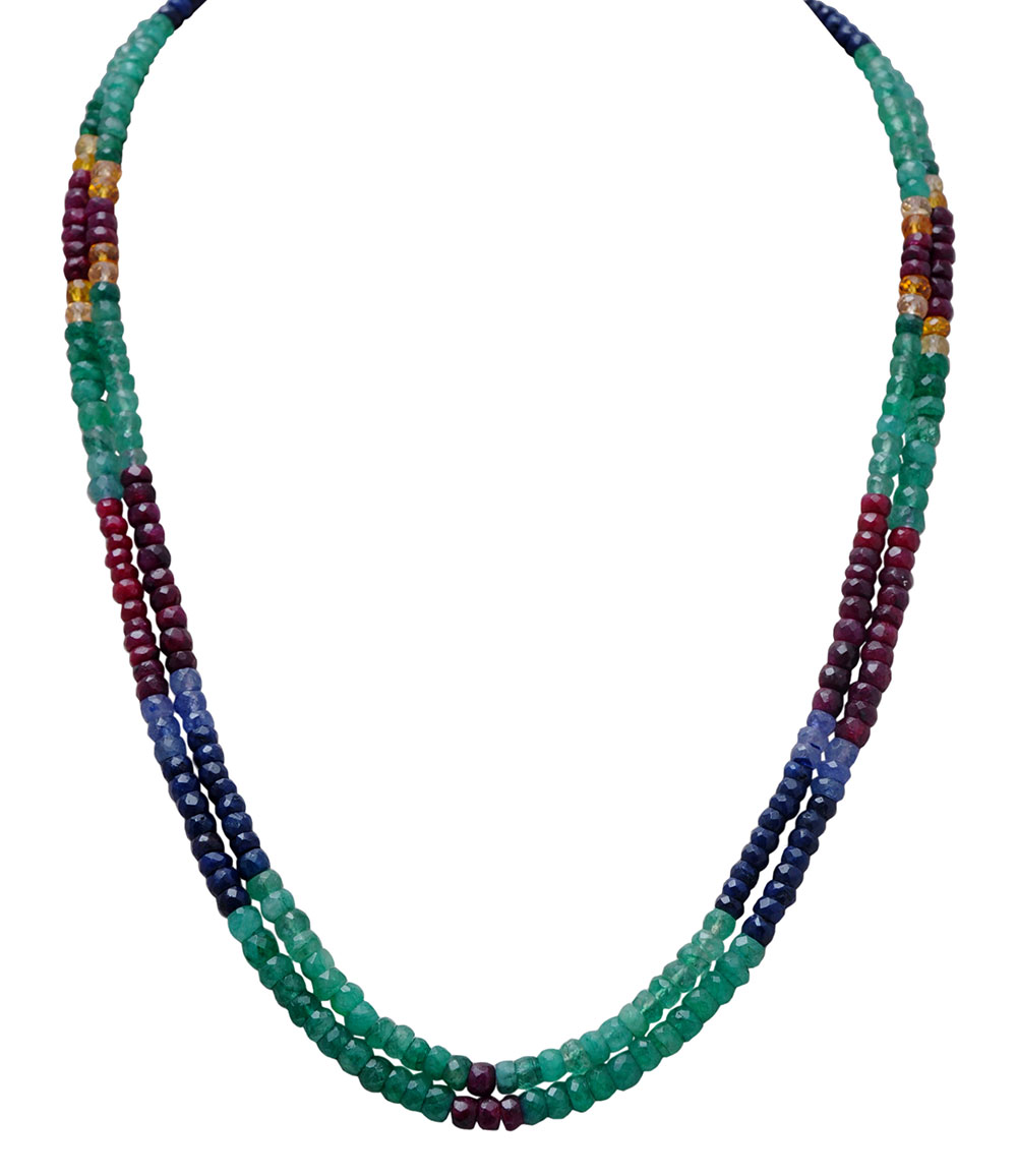 2 Layer Multi Color Precious Gemstone Beads Necklace NP1003