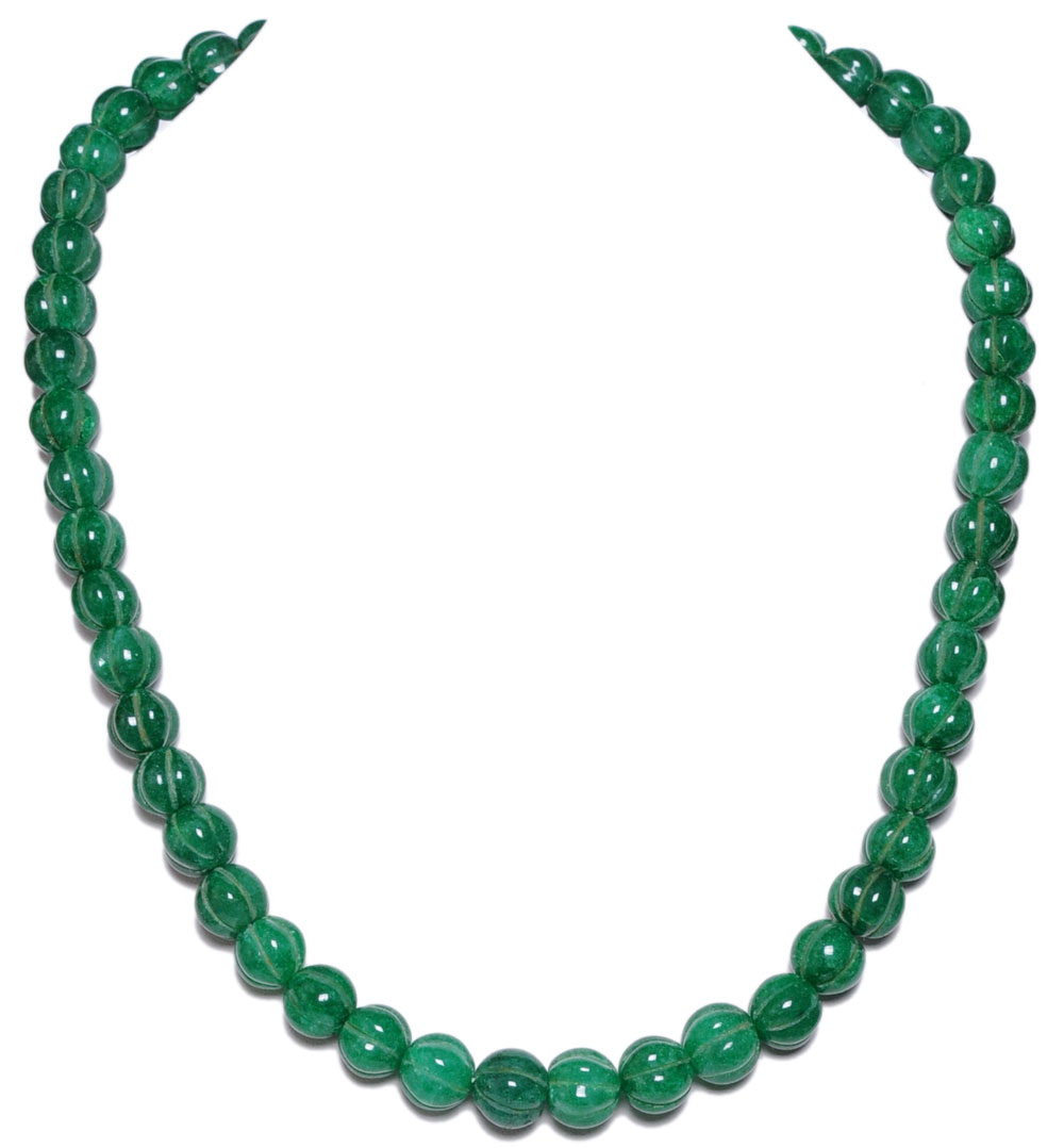 Emerald Gemstone Pumpkin Shape Carved Beads Necklace NP1013