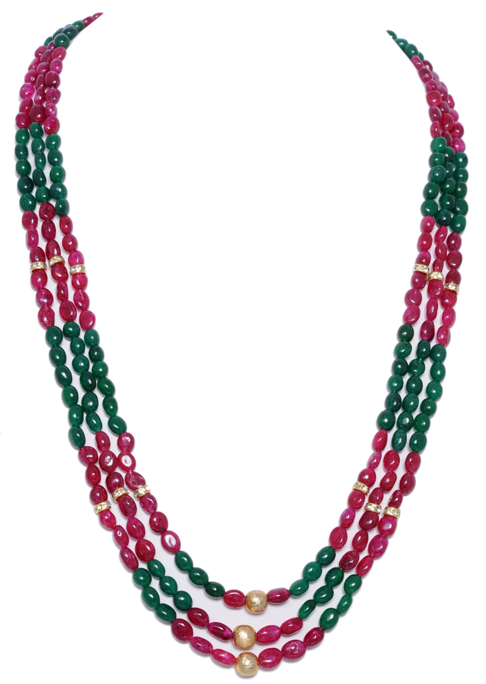 3 Layer Natural Emerald Gemstone Oval Beads Necklace NP1014