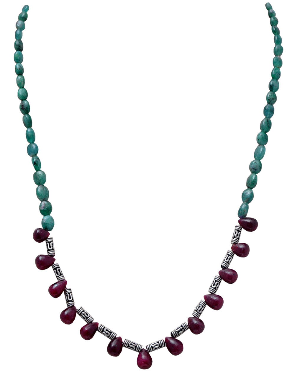 Ruby & Emerald Genuine Gemstone Designer Beaded Necklace NP1021
