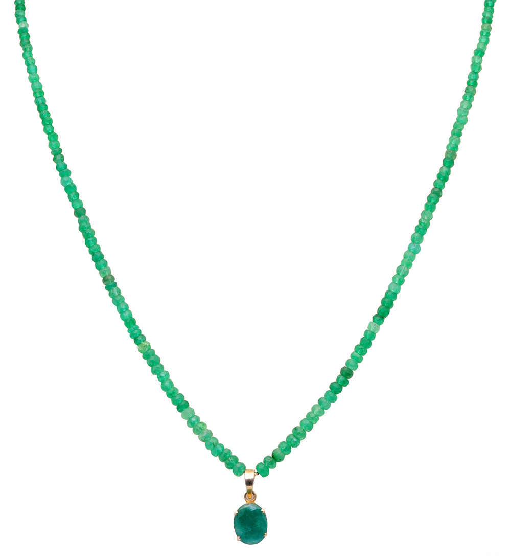 Emerald Necklace With Sterling Silver Emerald Studded Pendant NP1026
