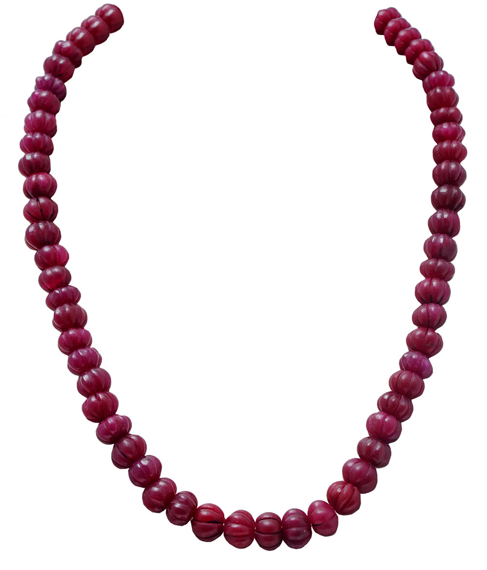 Pumpkin Shape Carved Ruby Gemstone Beaded Necklace NP1028