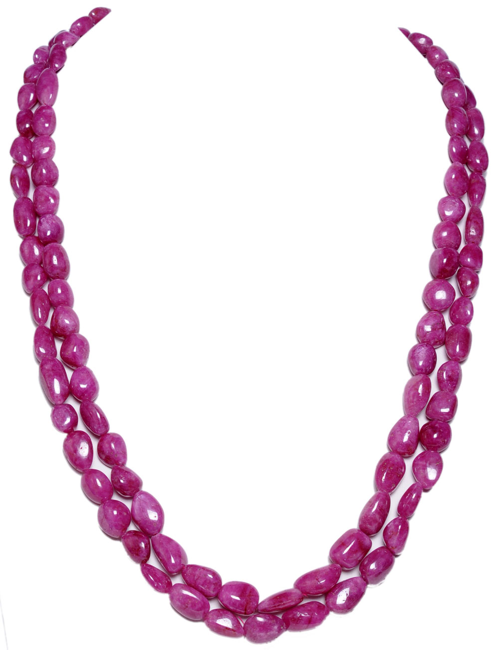 2 Layer Natural Ruby Gemstone Nuggets shape Beads Necklace NP1039