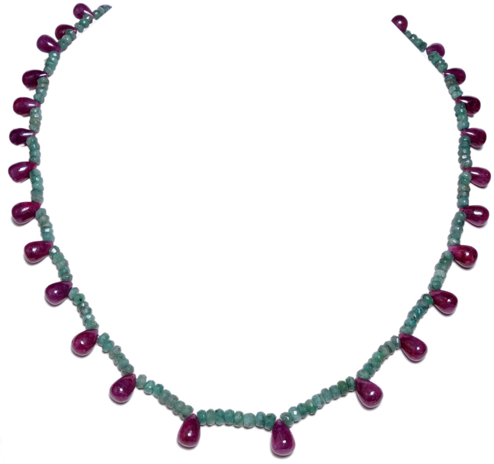 Natural Genuine Emerald & Ruby Gemstone Beads Necklace NP1041