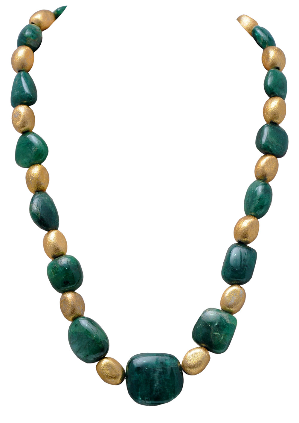 Emerald Gemstone Nuggets Shape Beads With Vermeil Elements NP1047