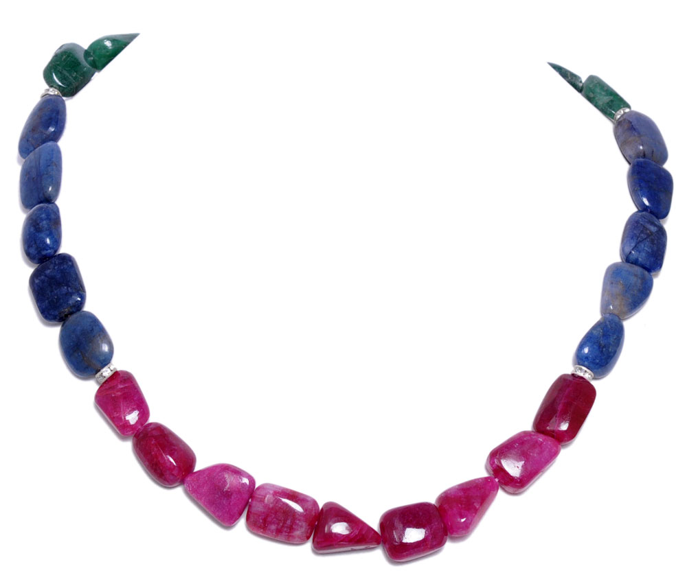 Emerald Ruby Sapphire Multi Color Beautiful Gemstone Necklace NP1048
