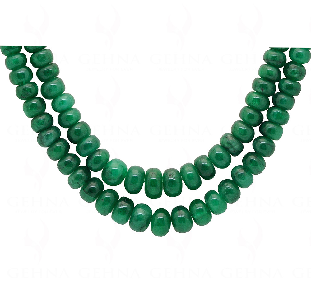 2 Rows Of Emerald Gemstone Round Cabochon Bead Necklace NP1276 | eBay