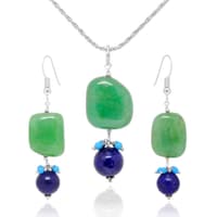 Emerald, Turquoise & Lapis Lazuli Gemstone Beaded Pendant & Earring Set Bp1001 photo 1