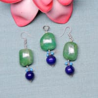 Emerald, Turquoise & Lapis Lazuli Gemstone Beaded Pendant & Earring Set Bp1001 photo 2