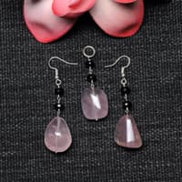 Rose Quartz & Black Spinel Gemstone Beaded Pendant & Earring Set Bp1002 photo 2