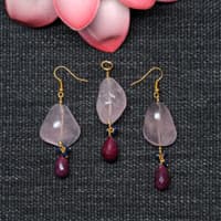 Ruby, Rose Quartz & Blue Sapphire Gemstone Beaded Pendant & Earring Set Bp1003 photo 2
