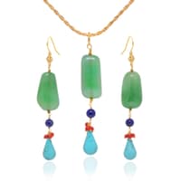Emerald, Lapis Lazuli & Turquoise Gemstone Beaded Pendant & Earring Set Bp1006 photo 1