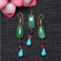 Emerald, Lapis Lazuli & Turquoise Gemstone Beaded Pendant & Earring Set Bp1006 photo 2