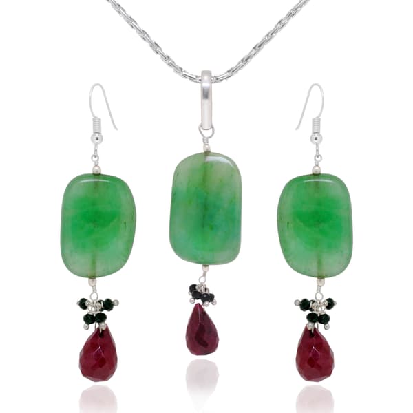 Emerald, Spinel & Ruby Gemstone Beaded Pendant & Earring Set Bp1008