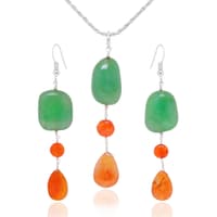 Emerald & Carnelian Gemstone Beaded Pendant & Earring Set Bp1009 photo 1