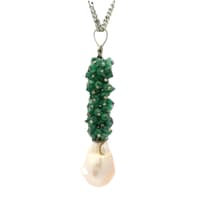 Fresh Water Baroque Pearl & Emerald Gemstone Beaded Pendant Bp1012 photo 1