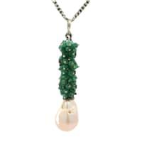 Fresh Water Baroque Pearl & Emerald Gemstone Beaded Pendant Bp1012 photo 2