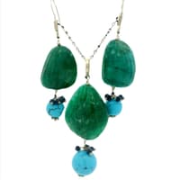 Turquoise & Emerald Gemstone Carving Tumbles Pendant & Earring Set Bp1013 photo 1