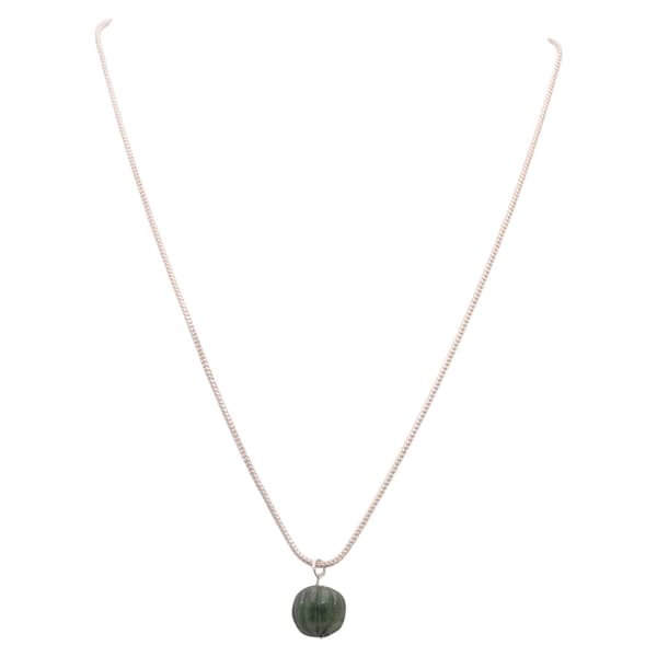 Emerald Gemstone Pumpkin Bead Attached With Silver Chain Bp1017