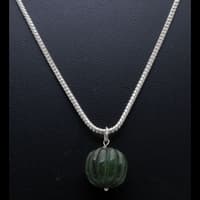 Emerald Gemstone Pumpkin Bead Attached With Silver Chain Bp1017 photo 3