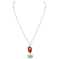Chrysoprase & Carnelian Gemstone With Pearl Chain White Rhodium Plating Bp1018 photo 1