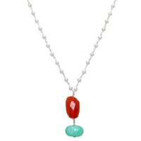 Chrysoprase & Carnelian Gemstone With Pearl Chain White Rhodium Plating Bp1018 photo 2