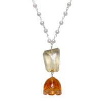 Lemon Topaz & Citrine Gemstone With Pearl Chain White Rhodium Plating Bp1019 photo 2