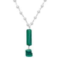 Malachite Gemstone With Pearl Chain White Rhodium Plating Bp1021 photo 2