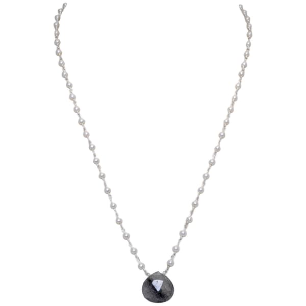 Rutile Quatz Gemstone With Pearl Chain White Rhodium Plating Bp1022