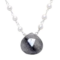 Rutile Quatz Gemstone With Pearl Chain White Rhodium Plating Bp1022 photo 2