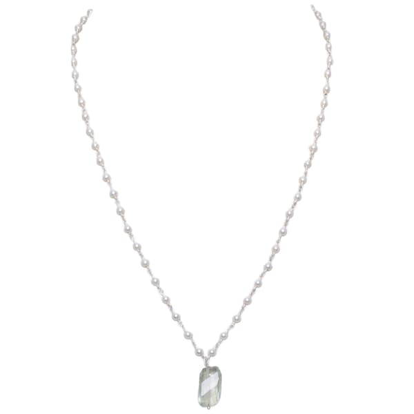 Aquamarine Gemstone With Pearl Chain White Rhodium Plating Bp1023