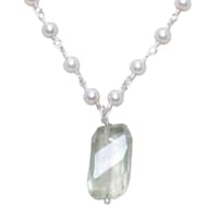Aquamarine Gemstone With Pearl Chain White Rhodium Plating Bp1023 photo 2